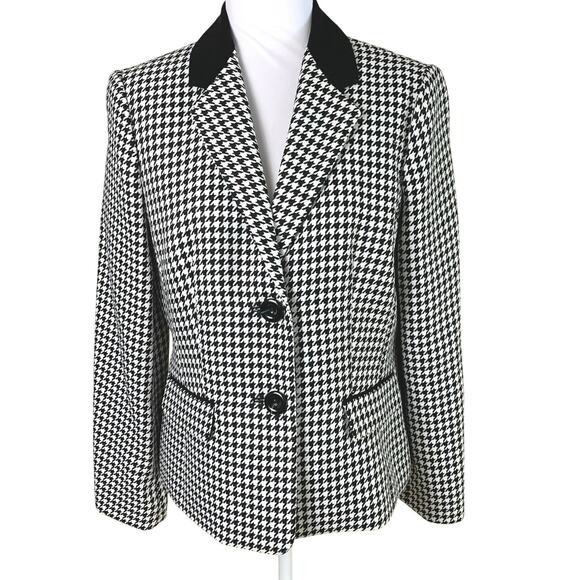 Kasper Size 10 Women's Houndstooth Blazer Jacket Black White Fall Preppy - Picture 1 of 8